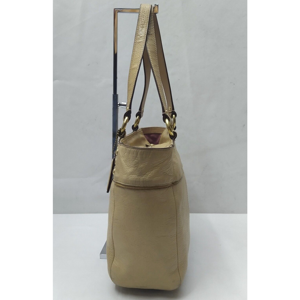 Coach Tan Leather Studded Double Handle Zipper Closure Tote Shoulder Bag - Picture 5 of 16